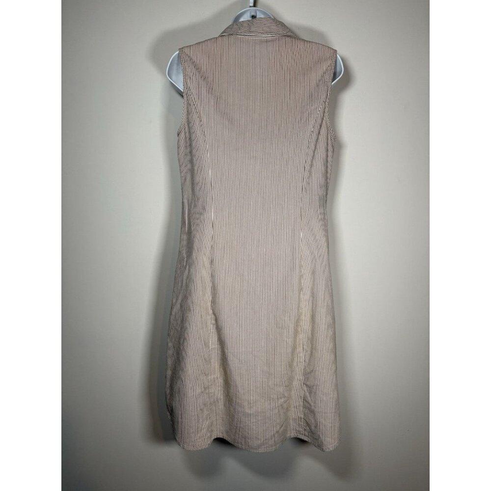 GRACE Stripped Sleeveless Shirtdress Size 6 Brown White Normcore Scandi Preppy - Picture 5 of 8